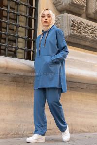 Modalamelif Yarım Balıkçı Yaka İkili Takım İndigo