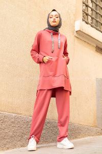 Modalamelif Yarım Balıkçı Yaka İkili Takım Koyu Pembe