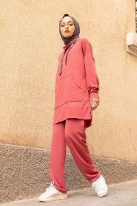 Modalamelif Yarım Balıkçı Yaka İkili Takım Koyu Pembe