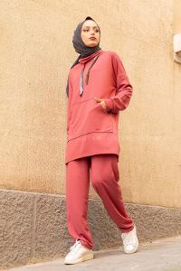 Modalamelif Yarım Balıkçı Yaka İkili Takım Koyu Pembe