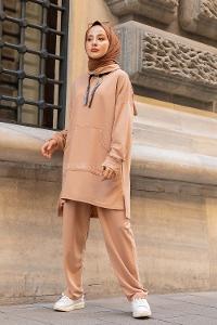 Modalamelif Yarım Balıkçı Yaka İkili Takım Sütlü Kahve