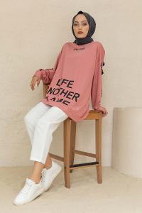 Modalamelif Another Yazı Baskılı Sweatshirt Pudra
