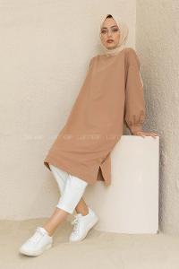 Modalamelif Düz Renk  Sweatshirt Sütlü Kahve