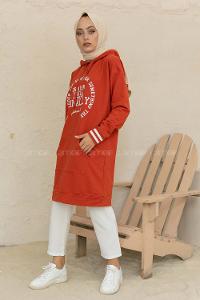 Modalamelif Greather Yazı Baskılı Tunik Kiremit