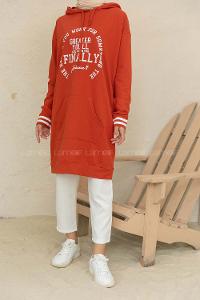 Modalamelif Greather Yazı Baskılı Tunik Kiremit