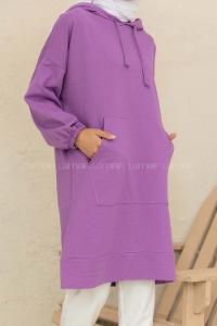 Modalamelif Kol Lastikli Kaguru Cep Tunik Lila