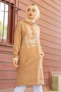 Modalamelif Greather Yazı Baskılı Sweat Tunik Sütlü Kahve