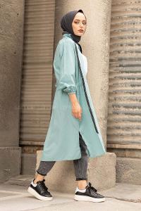 Modalamelif Hakim Yaka Bel Yarım Lastik Kap Çağla