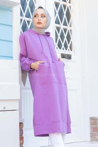 Modalamelif İki Cepli Kol Lastikli Sweatshirt Lila