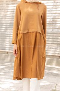 Modalamelif Kapşon Yaka Garnili Tunik Camel