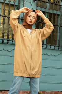 Modalamelif Kapşonlu Yazlık Kap Sütlü Kahve