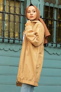 Modalamelif Kapşonlu Yazlık Kap Sütlü Kahve