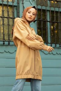 Modalamelif Kapşonlu Yazlık Kap Sütlü Kahve