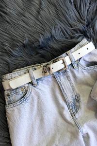 Modalamelif Kare Tokalı Çift Metal Köprülü Gümüş Kemer Beyaz