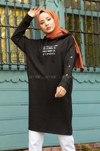 Modalamelif Kolları Çıtçıtlı Sweatshirt Siyah