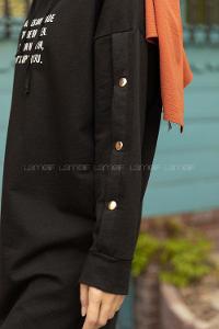 Modalamelif Kolları Çıtçıtlı Sweatshirt Siyah