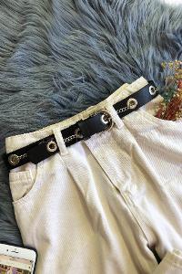 Modalamelif Kuş Gözü Zincir Detaylı Gümüş Kemer Siyah