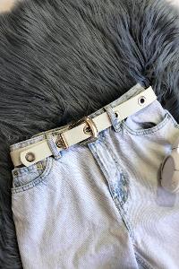 Modalamelif Retro Gümüş Tokalı Kuş Gözü Kemer Beyaz