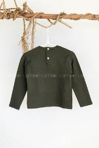 Modalamelif Erkek Bebek Yazı Nakışlı Bluz Haki