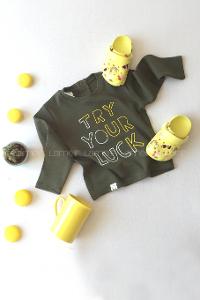 Modalamelif Erkek Bebek Yazı Nakışlı Bluz Haki