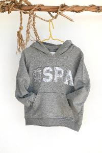 Modalamelif Kız Çocuk Yazı Baskılı Kapüşonlu Sweatshirt Gri