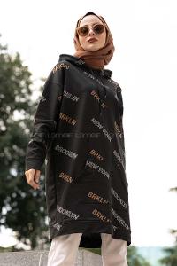 Modalamelif Brooklyn Baskı Kapşonlu  Sweatshirt Siyah