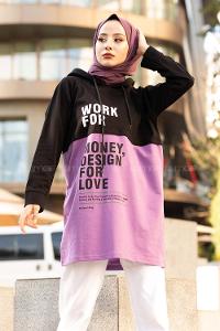 Modalamelif Kapşonlu Garnili Sweatshirt Mor