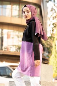 Modalamelif Kapşonlu Garnili Sweatshirt Mor