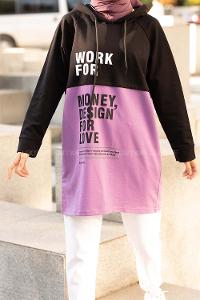 Modalamelif Kapşonlu Garnili Sweatshirt Mor