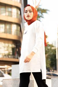 Modalamelif Mood Baskılı Uzun Sweatshirt Beyaz