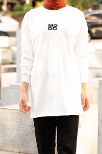 Modalamelif Mood Baskılı Uzun Sweatshirt Beyaz
