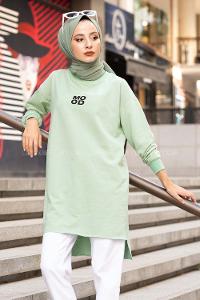Modalamelif Mood Baskılı Uzun Sweatshirt Çağla Yeşili