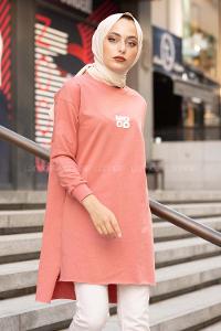 Modalamelif Mood Baskılı Uzun Sweatshirt Pudra