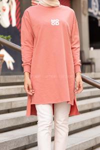 Modalamelif Mood Baskılı Uzun Sweatshirt Pudra