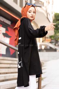 Modalamelif Ön Düğmeli Kapşonlu Sweatshirt Siyah