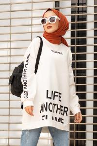 Modalamelif Another Yazı Baskılı Sweatshirt Beyaz
