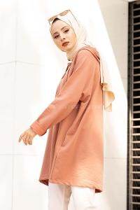 Modalamelif  Gizli Cepli Kapşonlu Sweatshirt Gül Kurusu