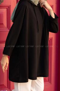 Modalamelif  Gizli Cepli Kapşonlu Sweatshirt Siyah