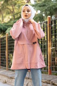 Modalamelif Kanguru Cep Armalı Sweatshirt Pudra