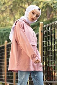 Modalamelif Kanguru Cep Armalı Sweatshirt Pudra