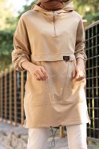 Modalamelif Kanguru Cep Armalı Sweatshirt Sütlü Kahve