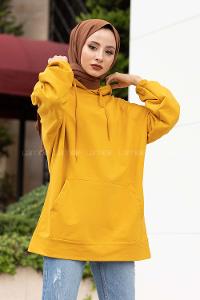 Modalamelif Kanguru Cepli Kapşonlu Sweatshirt Hardal Sarısı