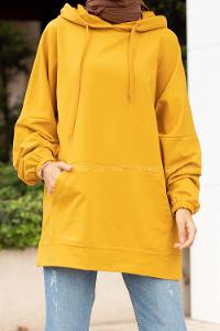Modalamelif Kanguru Cepli Kapşonlu Sweatshirt Hardal Sarısı