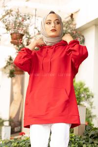 Modalamelif  Kanguru Cepli Kapşonlu Sweatshirt Kırmızı