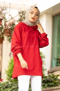 Modalamelif  Kanguru Cepli Kapşonlu Sweatshirt Kırmızı