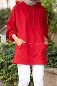 Modalamelif  Kanguru Cepli Kapşonlu Sweatshirt Kırmızı