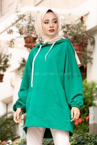 Modalamelif  Kanguru Cepli Kapşonlu Sweatshirt Yeşil