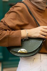 Modalamelif Kapak Kilitli  Desen Çanta Koyu Yeşil