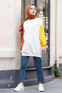 Modalamelif Kol Garnili Sweatshirt Hardal Oranj