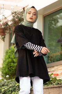 Modalamelif Kol Garnili Tek cepli Sweatshirt Siyah